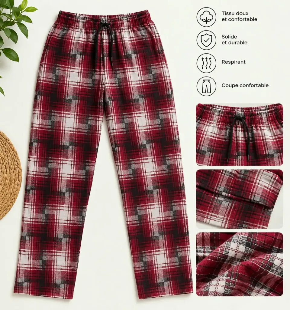 REHLA - Pantalon Pyjama Homme à Carreaux - Rouge (S)