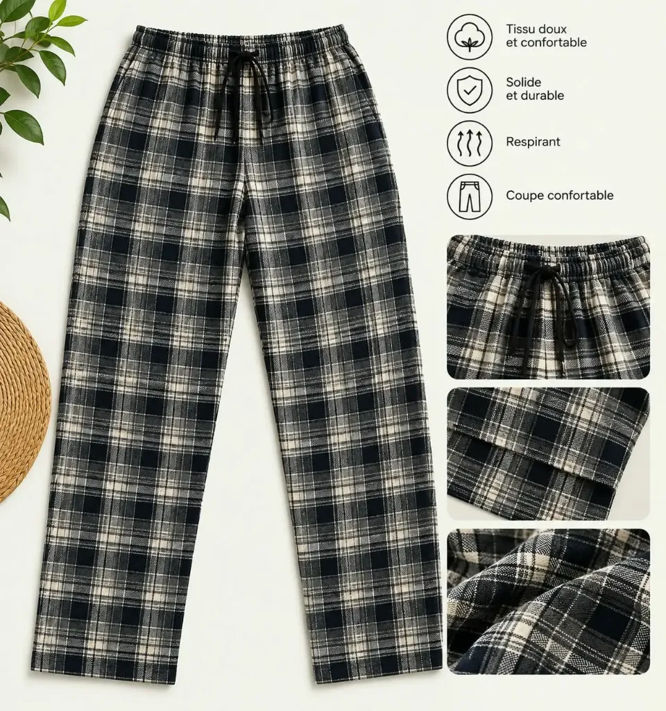 REHLA - Pantalon Pyjama Homme à Carreaux - Bleu marine